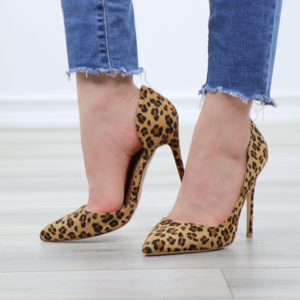 Faux Leopard Suede Pointy Toe Slip On High Heels - Picture 11 of 13